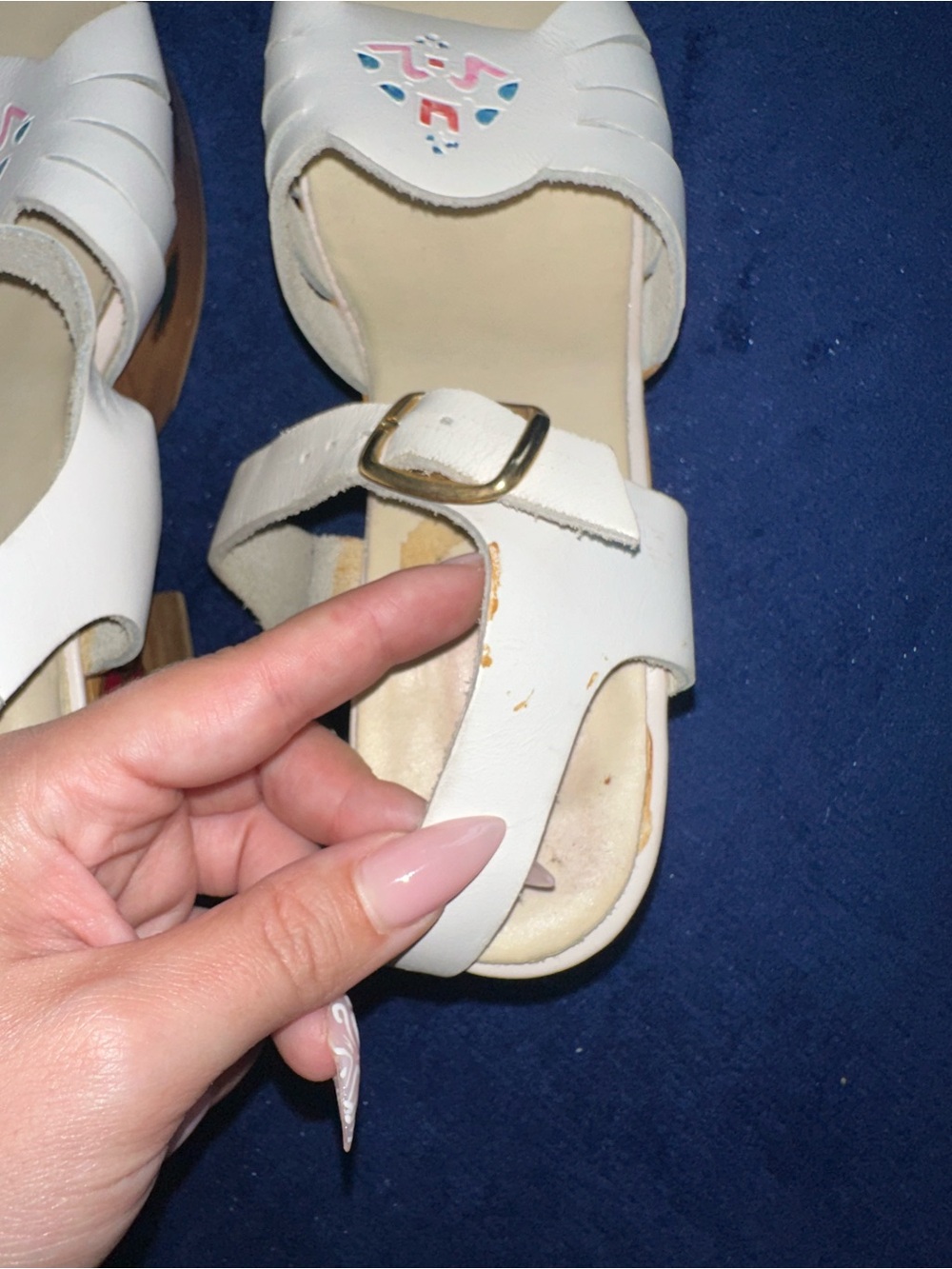 Rare Vintage 1970s Hand Painted Floral Wooden Platform Sandals Sz 7 Boho Disco - Picture 4 of 6